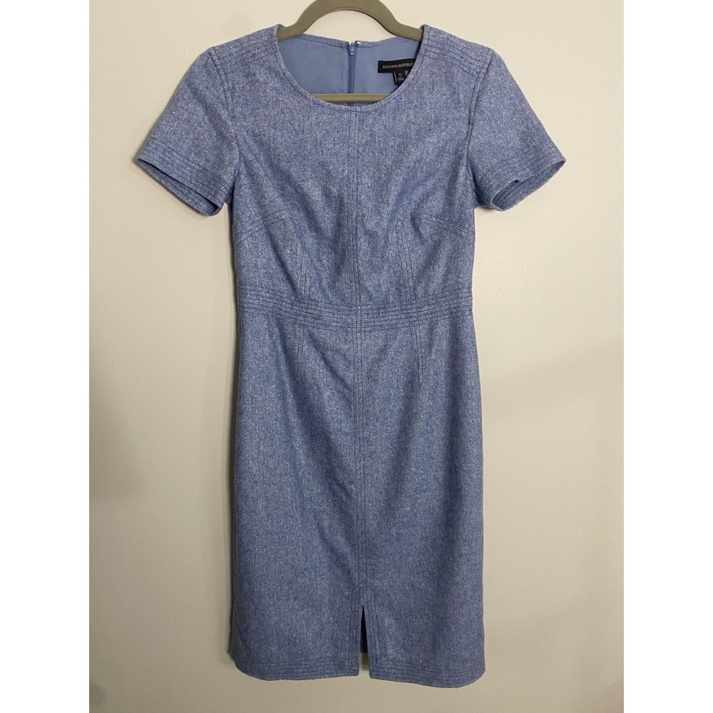 Vintage Style BANANA REPUBLIC Wool-Blend Lightweight Sheath Dress Blue Size 0